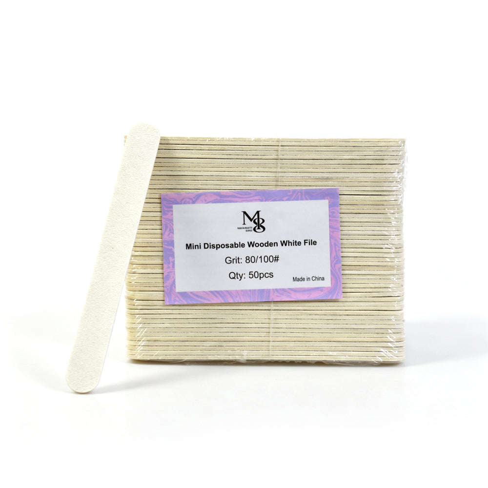 Wholesale White Mini Disposable Nail File Wood Inside 80/100# Grit | 5000Pcs Full Carton