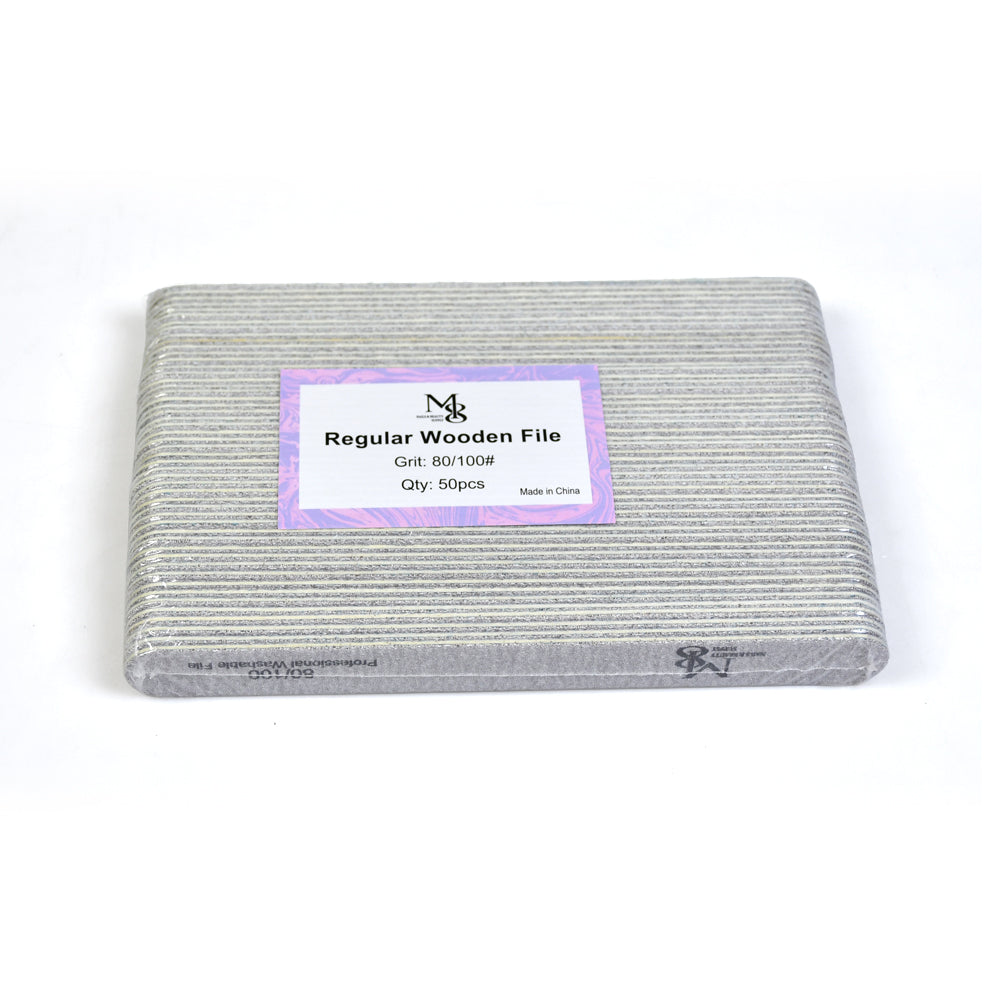 7 Inch Regular Wooden Zebra Nail File 80/100#Grit | 50Pcs Pack Wooden Board Center