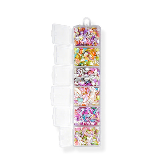 6 Grids Mixed Shell Fragments Nail Art Charms Iridescent Pearl Shell Chips