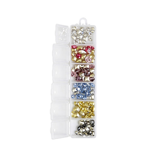 6 Grids Multi‑Color K9 Nail Rhinestones Fancy Cut Crystal Gems