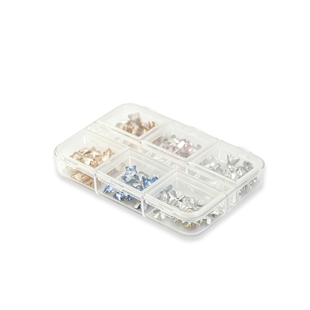 Mixed Butterfly Nail Art Charms 6 Grids Box Shiny Metallic Butterfly Decoration For DIY Manicure Salon Nails