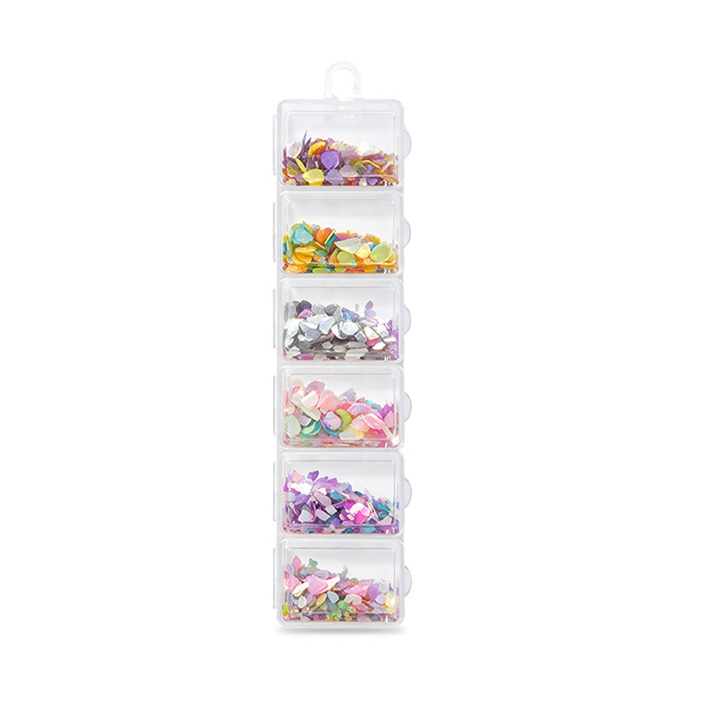 6 Grids Mixed Shell Fragments Nail Art Charms Iridescent Pearl Shell Chips