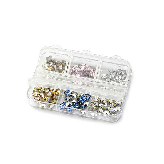Mixed Butterfly Nail Art Charms 6 Grids Box Shiny Metallic Butterfly Decoration For DIY Manicure Salon Nails