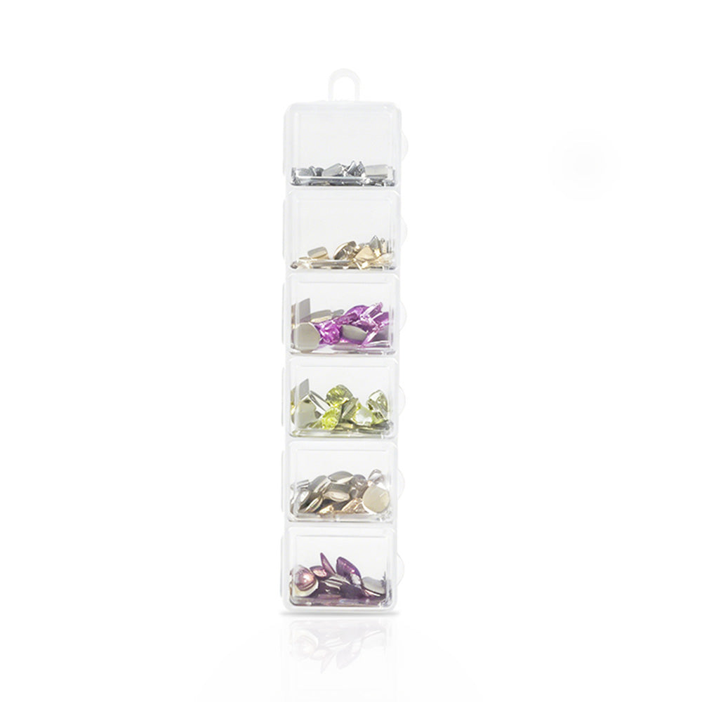 6 Grids Mixed Metallic Tone K9 Nail Rhinestones Flat Back Fancy Crystal Gems For DIY Manicure Salon Nail Art Decor