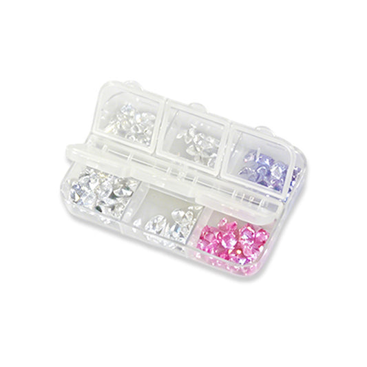 6 Grids Plated Color Zircon Nail Art Gems Mixed Shape Pink Purple Zircon Rhinestones