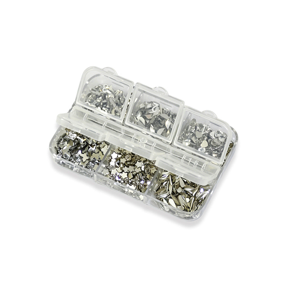 6 Grids Mixed Shape Silver Nail Art Sequins Mirror Metallic Flakes For DIY Manicure Salon Nail Decor