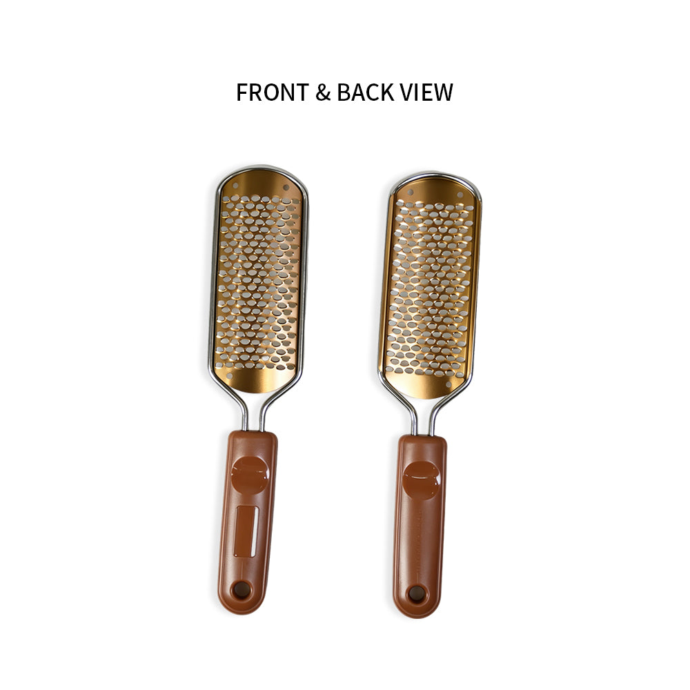 Wholesale Golden Steel Foot File With Brown Handle Coarse‑Big Hole | 144Pcs Full Case