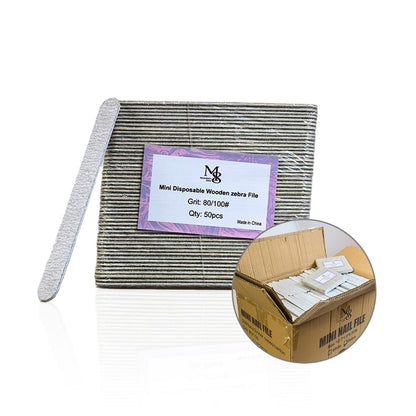 Wholesale Zebra Mini Disposable Nail File Wood Inside 80/100# Grit | 5000Pcs Full Carton