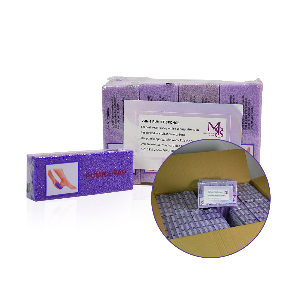 Wholesale 2 In 1 Pumice Pad, 48Packs/CTN 12Pcs/Pack Dual Grit Purple Coarse & Light Purple Fine Foot Exfoliating Pumice Pad