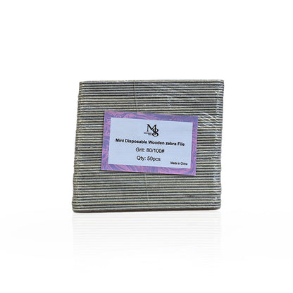 Zebra Mini Disposable Nail File Wood Inside 80/100#Grit | 50Pcs Bag