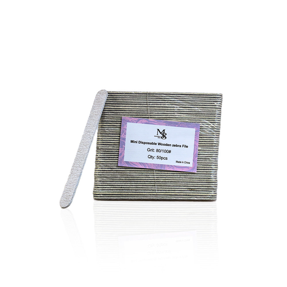 Zebra Mini Disposable Nail File Wood Inside 80/100#Grit | 50Pcs Bag
