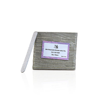 Zebra Mini Disposable Nail File Wood Inside 80/100#Grit | 50Pcs Bag
