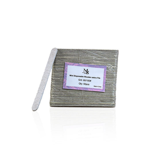 Zebra Mini Disposable Nail File Wood Inside 80/100#Grit | 50Pcs Bag