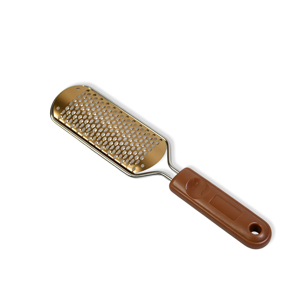 Wholesale Golden Steel Foot File With Brown Handle Coarse‑Big Hole | 144Pcs Full Case