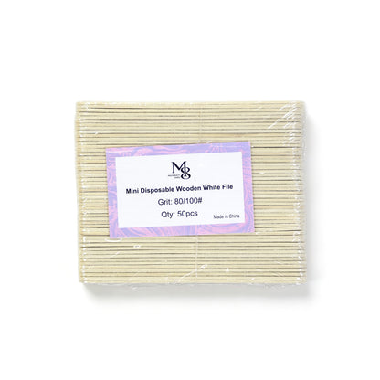 White Mini Disposable Nail File Wood Inside 80/100#Grit | 50Pcs Bag