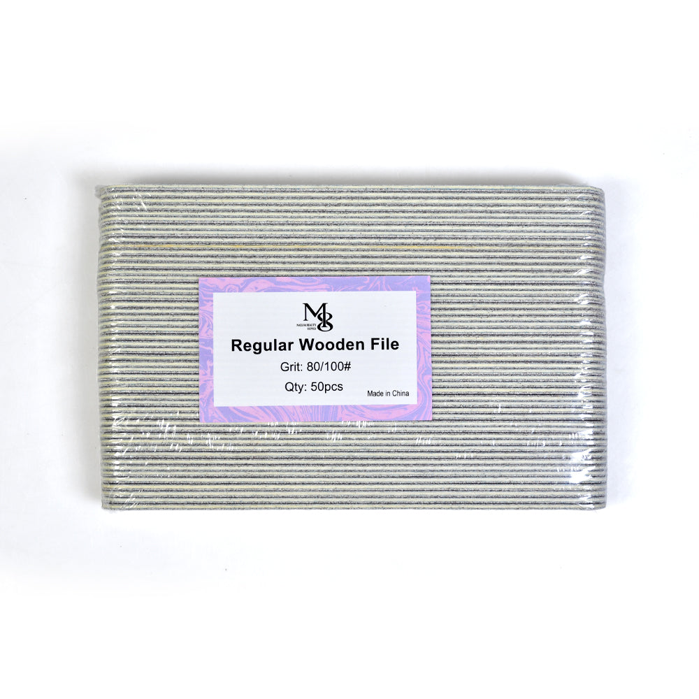 7 Inch Regular Wooden Zebra Nail File 80/100#Grit | 50Pcs Pack Wooden Board Center