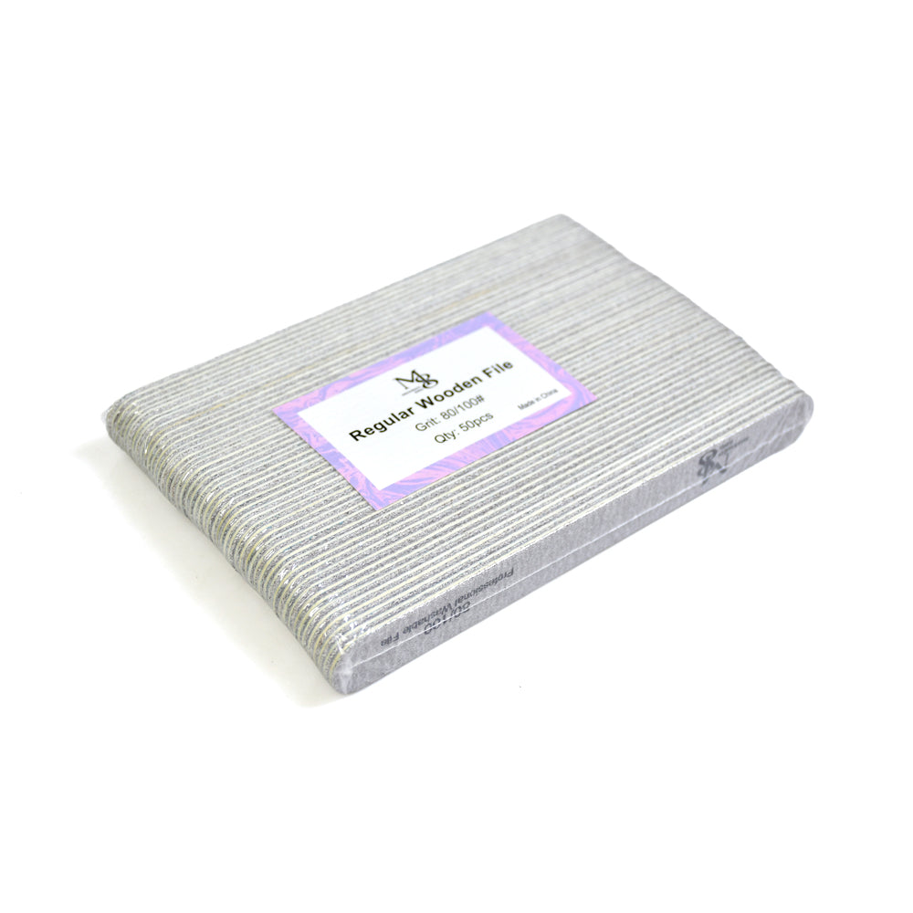 7 Inch Regular Wooden Zebra Nail File 80/100#Grit | 50Pcs Pack Wooden Board Center