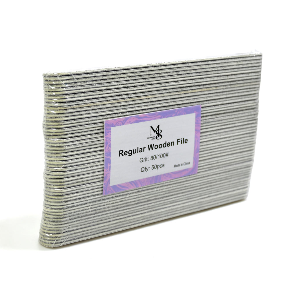 7 Inch Regular Wooden Zebra Nail File 80/100#Grit | 50Pcs Pack Wooden Board Center