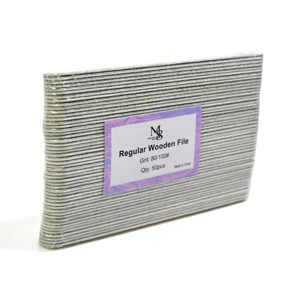 7 Inch Regular Wooden Zebra Nail File 80/100#Grit | 50Pcs Pack Wooden Board Center