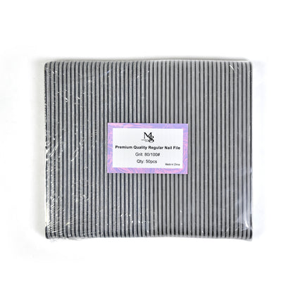7 Inch Regular Zebra Nail File 80/100 Grit | 50Pcs Pack Black Plastic Base
