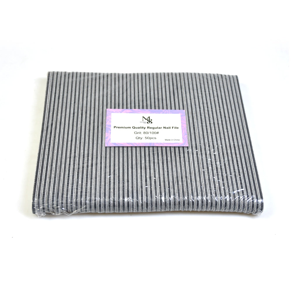 7 Inch Regular Zebra Nail File 80/100 Grit | 50Pcs Pack Black Plastic Base