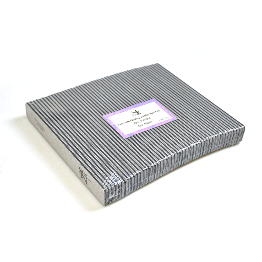 7 Inch Jumbo Zebra Nail File 80/100 Grit | 50Pcs Pack Black Plastic Base