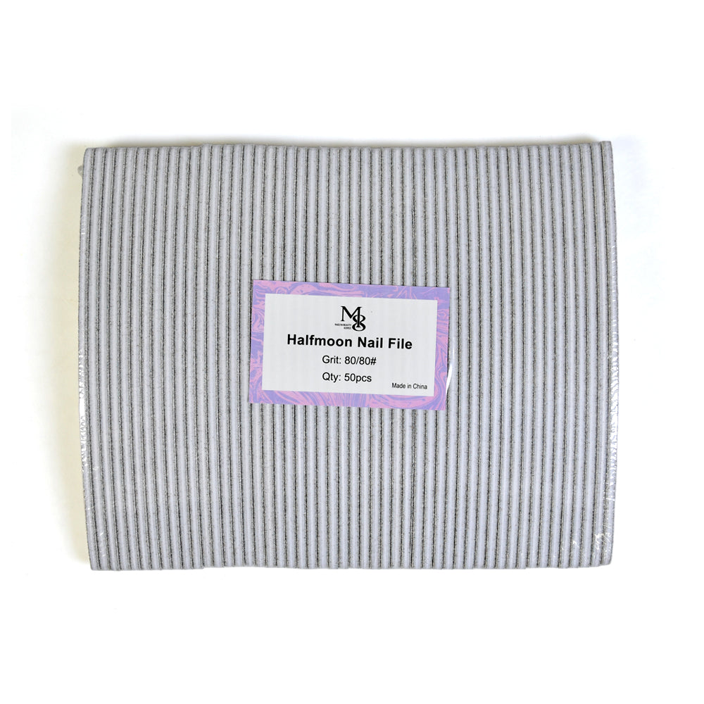 7 Inch Half Moon Zebra Nail File | 80/80 Grit White Base Nail File（50pcs/pack）