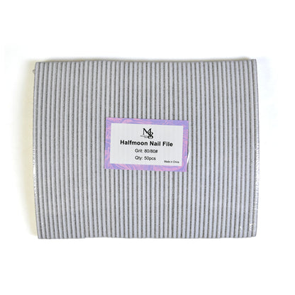 7 Inch Half Moon Zebra Nail File | 80/80 Grit White Base Nail File（50pcs/pack）
