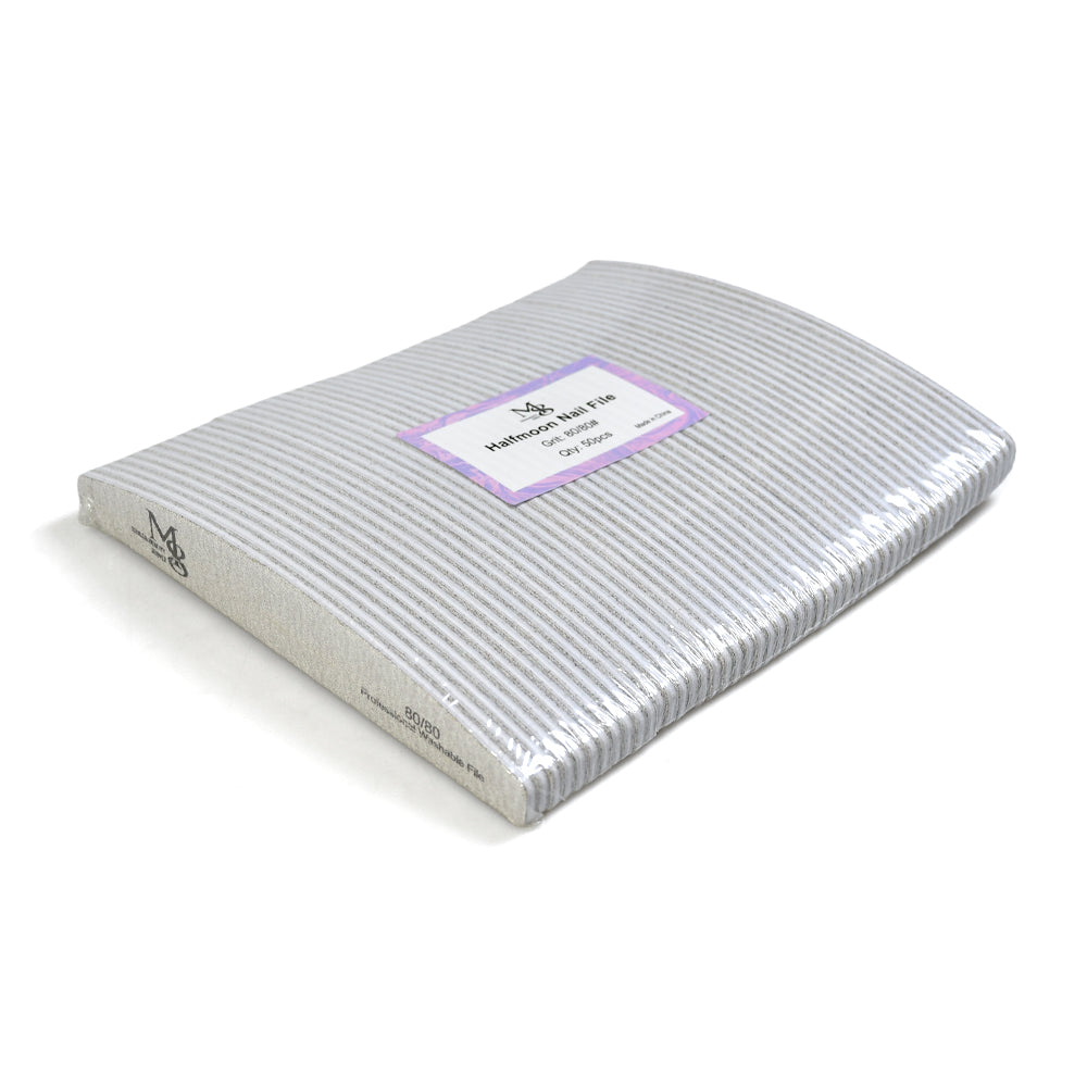 7 Inch Half Moon Zebra Nail File | 80/80 Grit White Base Nail File（50pcs/pack）