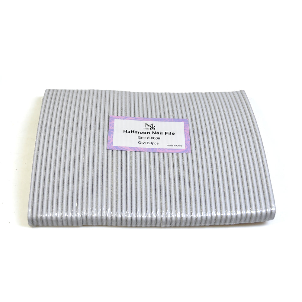7 Inch Half Moon Zebra Nail File | 80/80 Grit White Base Nail File（50pcs/pack）