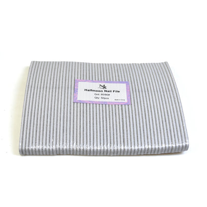 7 Inch Half Moon Zebra Nail File | 80/80 Grit White Base Nail File（50pcs/pack）