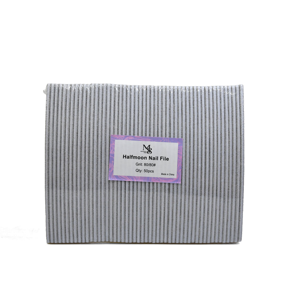7 Inch Half Moon Zebra Nail File | 80/80 Grit White Base Nail File（50pcs/pack）
