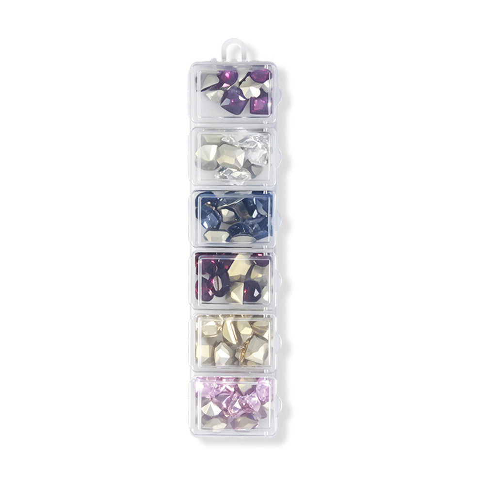 6 Grids Vintage Dark Tone K9 Nail Rhinestones Mixed Shape Crystal Gems