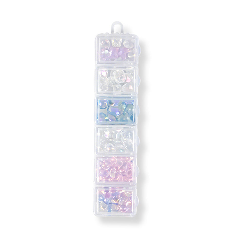 6 Grids Mixed AB Color K9 Nail Rhinestones Iridescent Round Crystal Gems