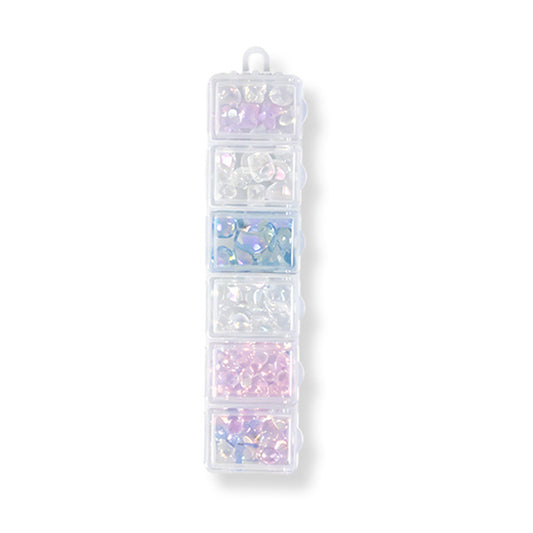 6 Grids Mixed AB Color K9 Nail Rhinestones Iridescent Round Crystal Gems