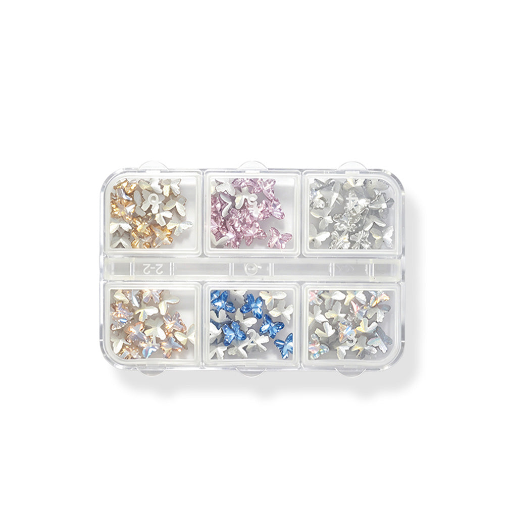 Mixed Butterfly Nail Art Charms 6 Grids Box Shiny Metallic Butterfly Decoration For DIY Manicure Salon Nails