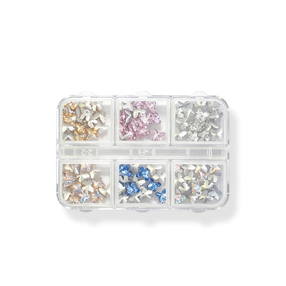 Mixed Butterfly Nail Art Charms 6 Grids Box Shiny Metallic Butterfly Decoration For DIY Manicure Salon Nails