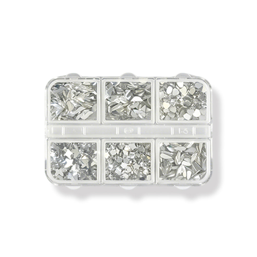 6 Grids Mixed Shape Silver Nail Art Sequins Mirror Metallic Flakes For DIY Manicure Salon Nail Decor