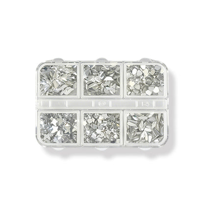 6 Grids Mixed Shape Silver Nail Art Sequins Mirror Metallic Flakes For DIY Manicure Salon Nail Decor