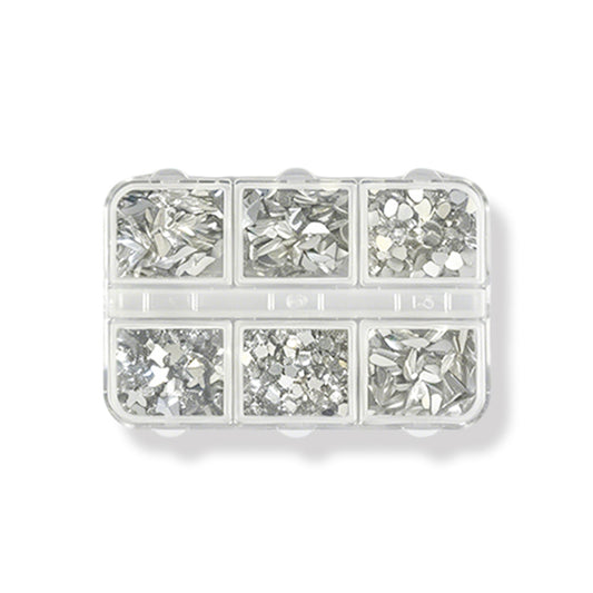 6 Grids Mixed Shape Silver Nail Art Sequins Mirror Metallic Flakes For DIY Manicure Salon Nail Decor