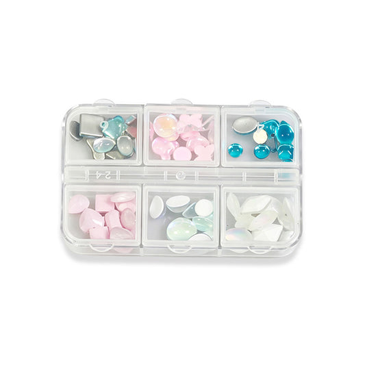 6 Grids Multi Shape Opal Nail Art Cabochon Gems Pearlescent Mixed Color Beads For DIY Manicure Salon Nail Decor