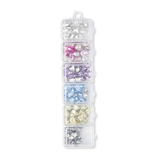 6 Grids Multi‑Color K9 Nail Rhinestones Fancy Cut Crystal Gems