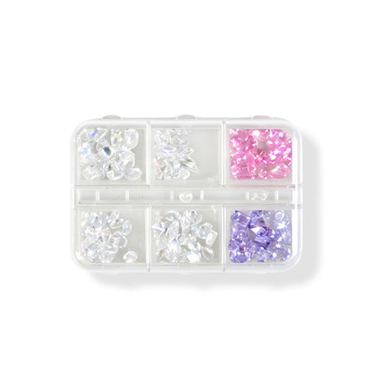 6 Grids Plated Color Zircon Nail Art Gems Mixed Shape Pink Purple Zircon Rhinestones