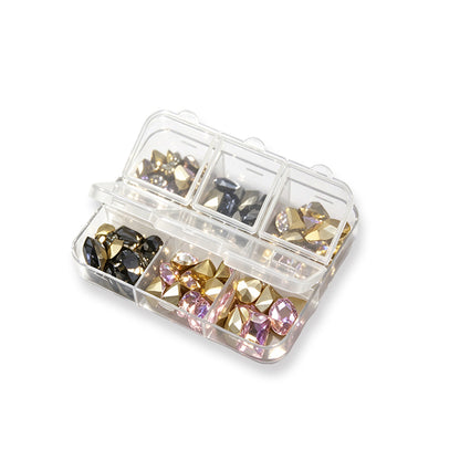 K9 High Quality Nail Art Rhinestones Mixed Shape Crystal Gems 6 Grids Box For Manicure DIY Salon Decor