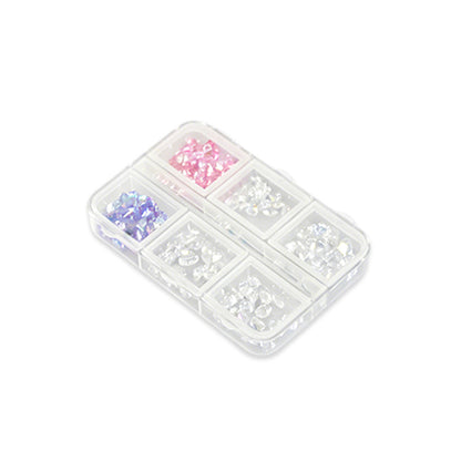 6 Grids Plated Color Zircon Nail Art Gems Mixed Shape Pink Purple Zircon Rhinestones