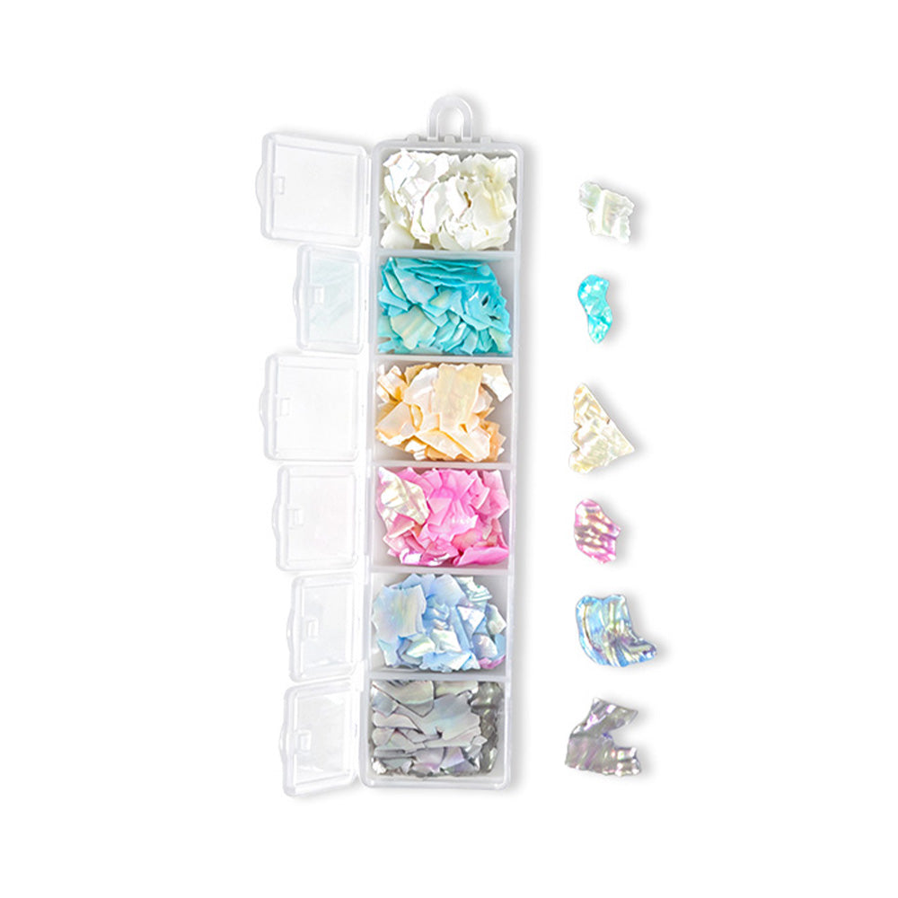 6 Grids Multi‑Iridescent Shell Fragments Nail Art Charms Shiny Shell Chips