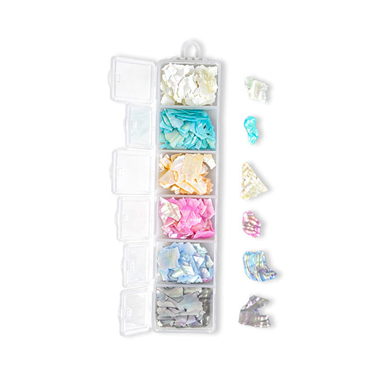 6 Grids Multi‑Iridescent Shell Fragments Nail Art Charms Shiny Shell Chips