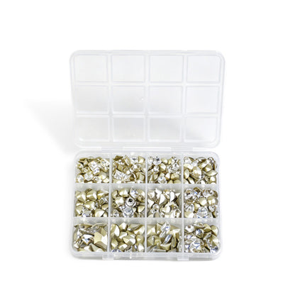 12 Grids Mixed Size Clear K9 Nail Rhinestones Pointed Back Crystal Gems