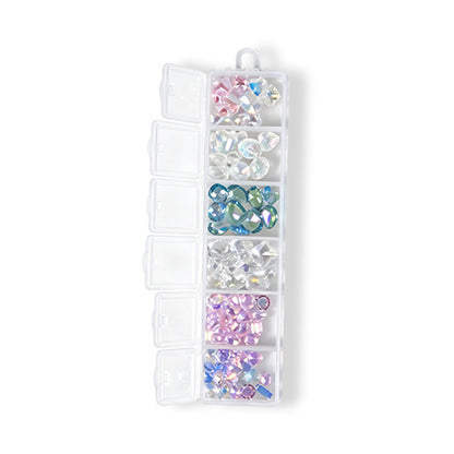 6 Grids Mixed AB Color K9 Nail Rhinestones Iridescent Round Crystal Gems