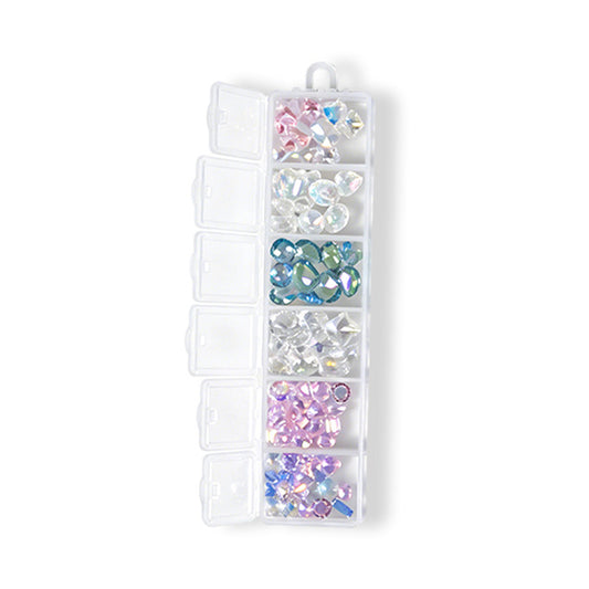 6 Grids Mixed AB Color K9 Nail Rhinestones Iridescent Round Crystal Gems